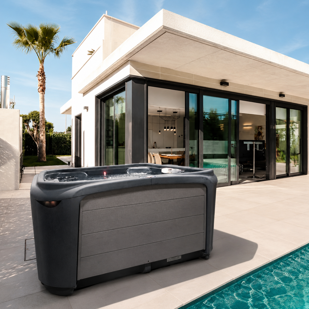 InnovaSpa hot tub in a modern backyard