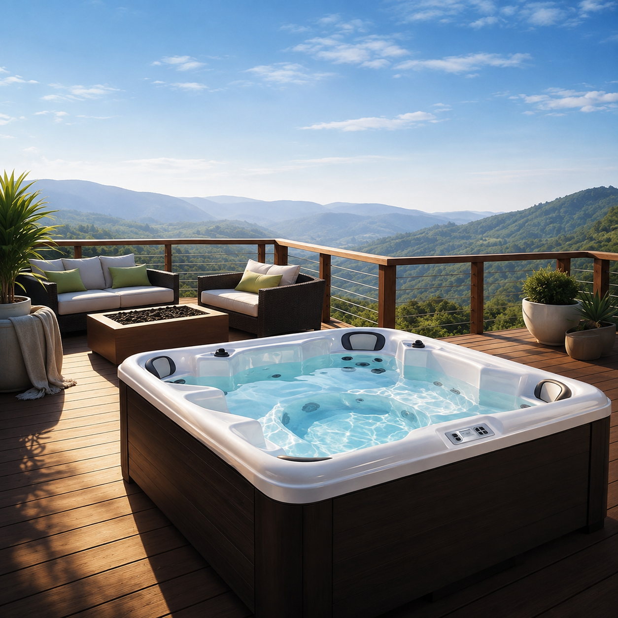 OWOW hot tub on a scenic deck